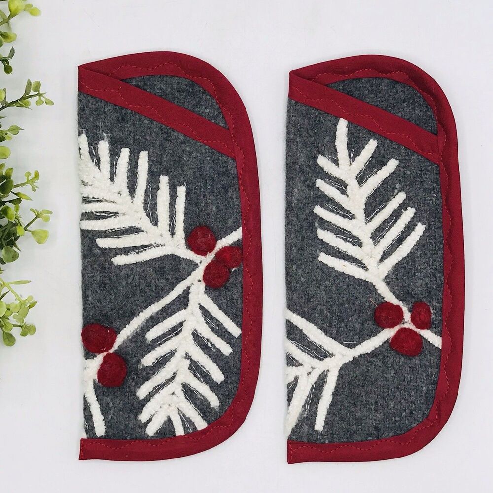 Lot of 2 Handmade Glasses Case Soft Fabric Grey w Holly Padded 8"x3.5"